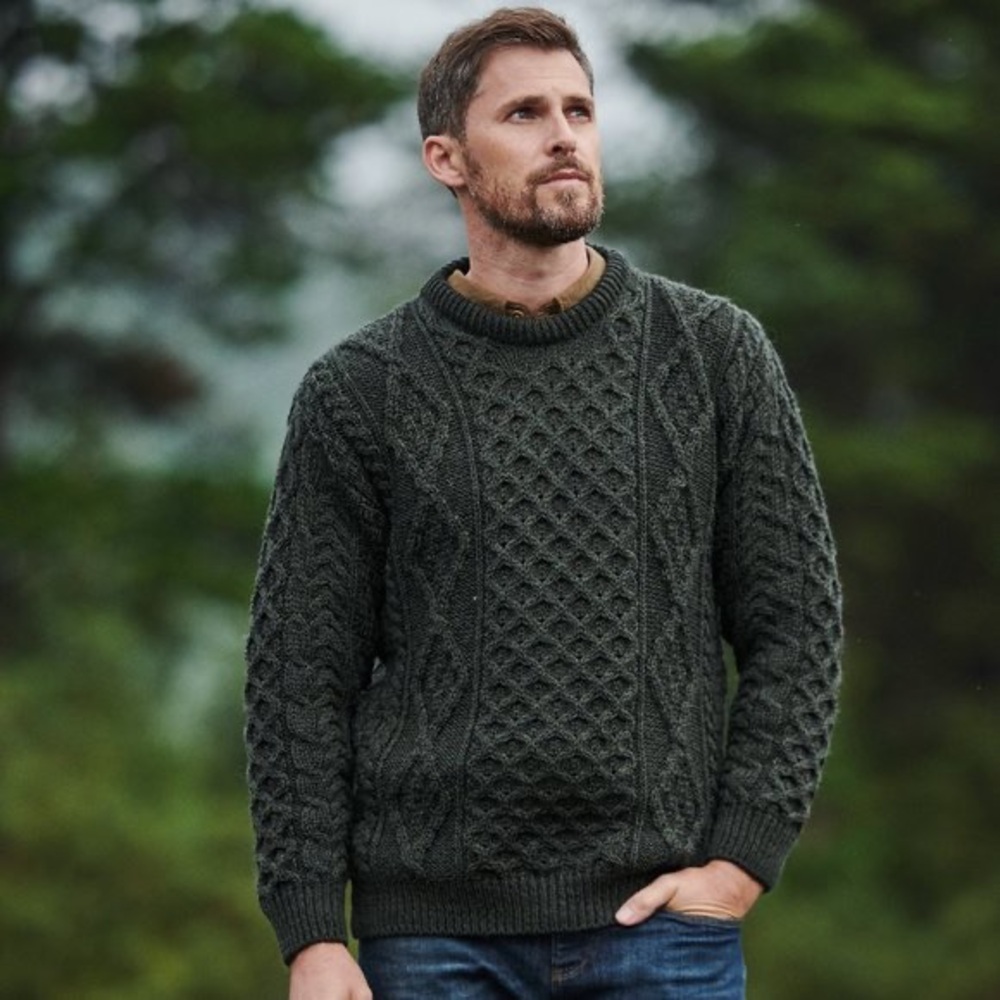 Irish 100% wool forest green unisex fisherman’s sweater NWT - Picture 9 of 9